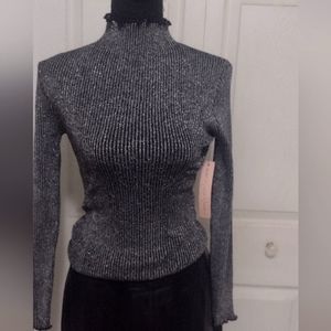 Crave Fame women metallic pullover charcoal color long sleeve sz Sm